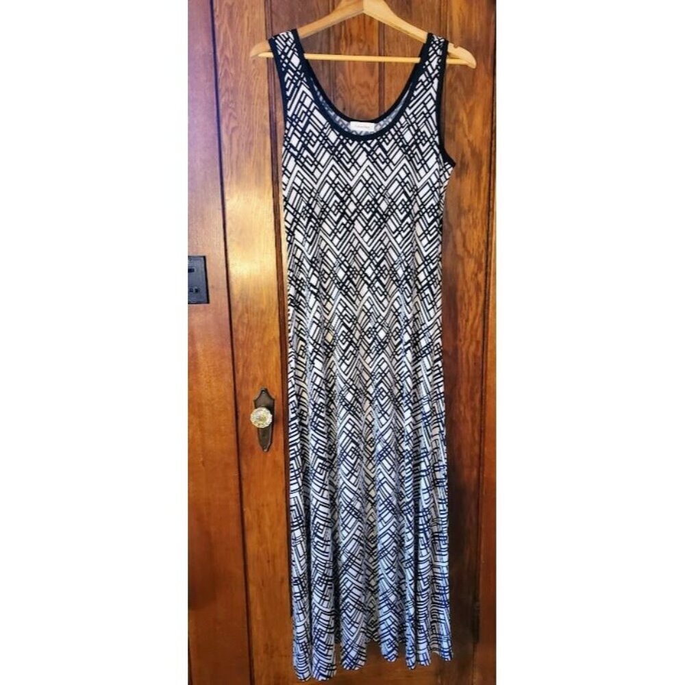 Calvin Klein Womens Geometric Print Sleeveless Dress Size 8 Black & White 54" Lo